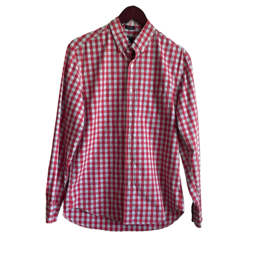 J Crew Mens Cotton Shirt Small Red Gray Buffalo Check Classic‎ Preppy Clean Cut